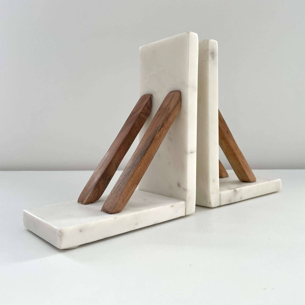 Marble & Acacia Wood Bookends