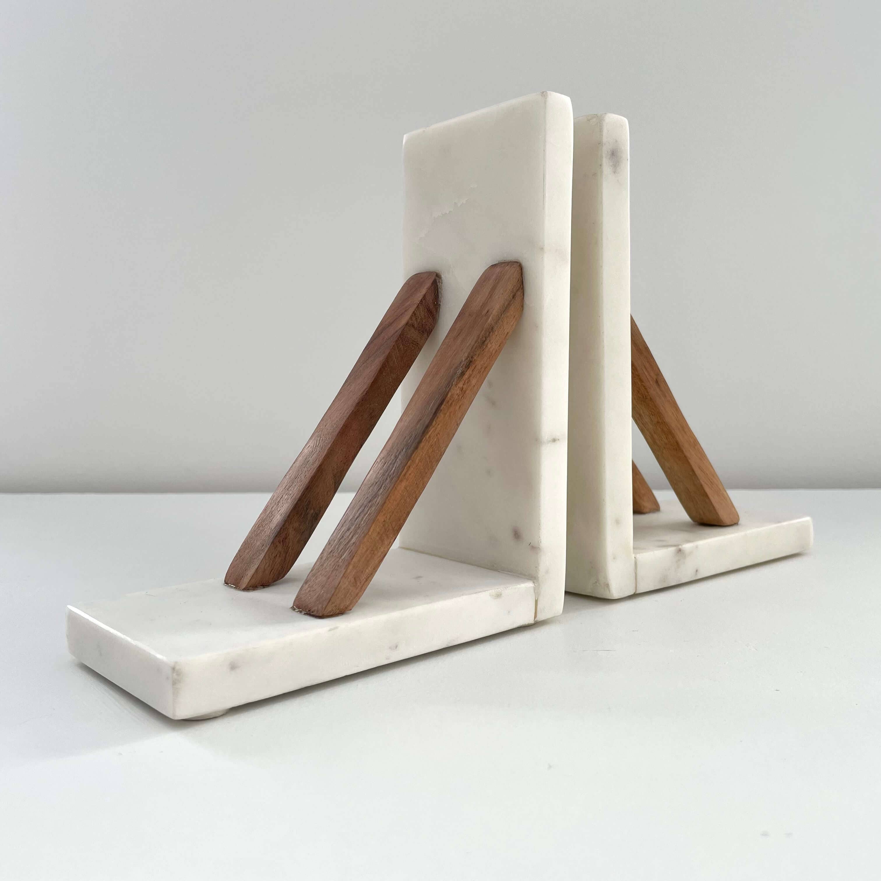 Marble & Acacia Wood Bookends