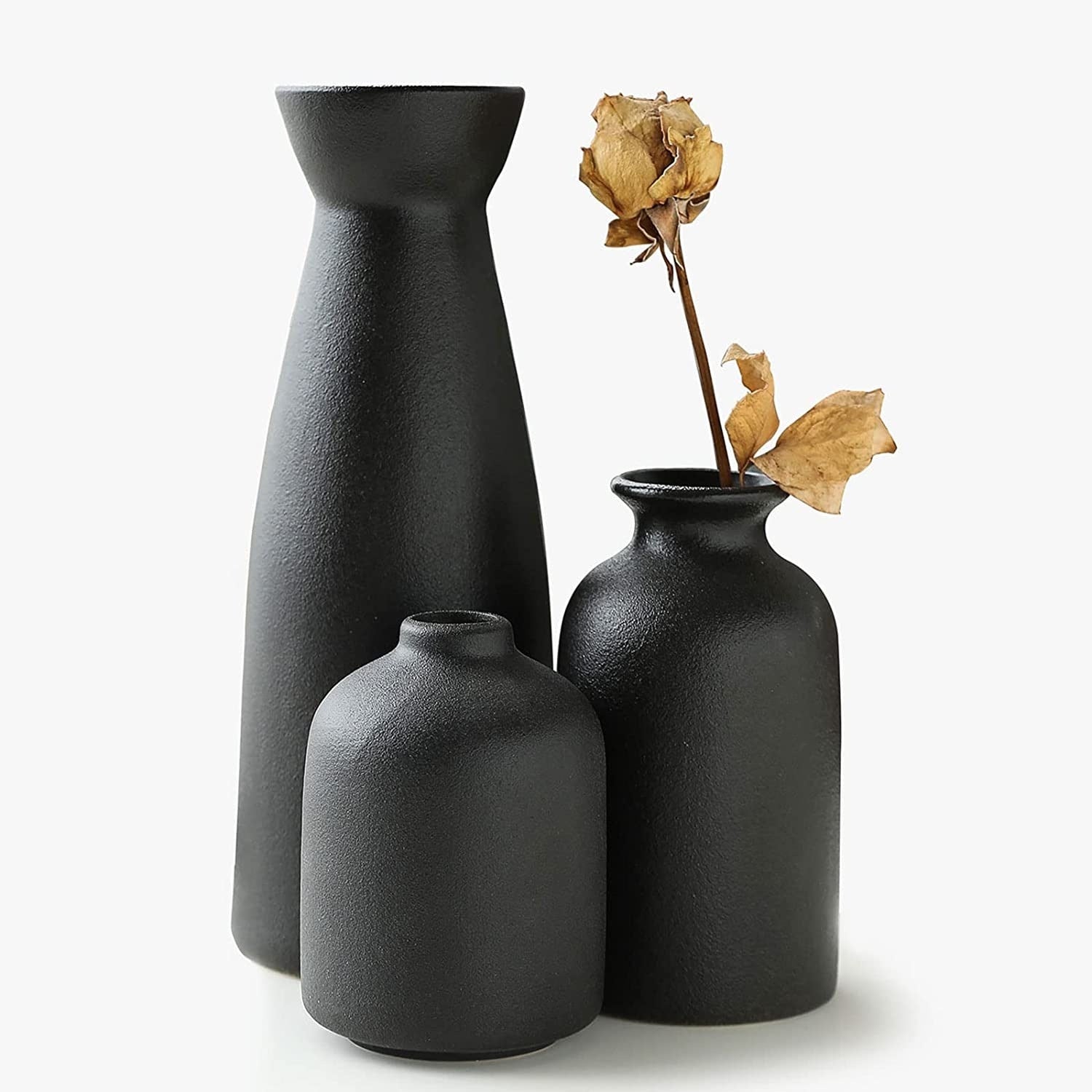 White Ceramic Vase Set, Three Piece