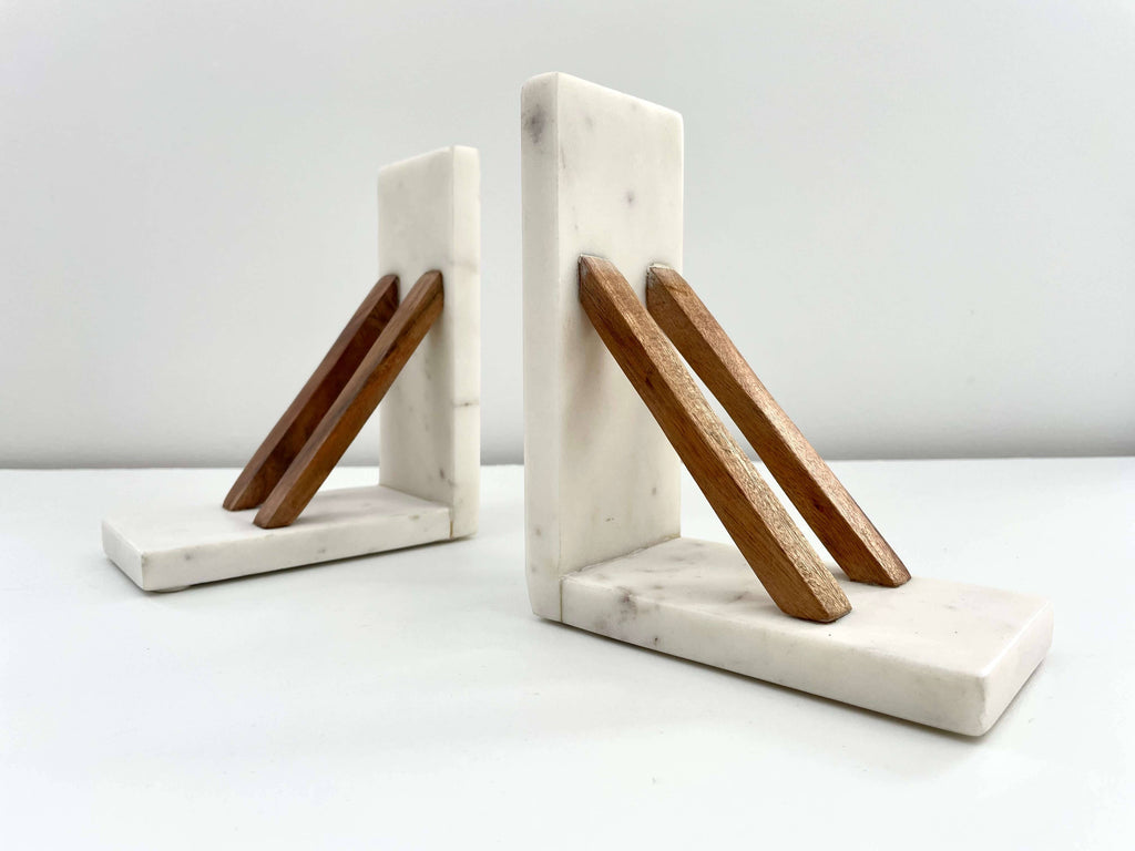 Marble & Acacia Wood Bookends