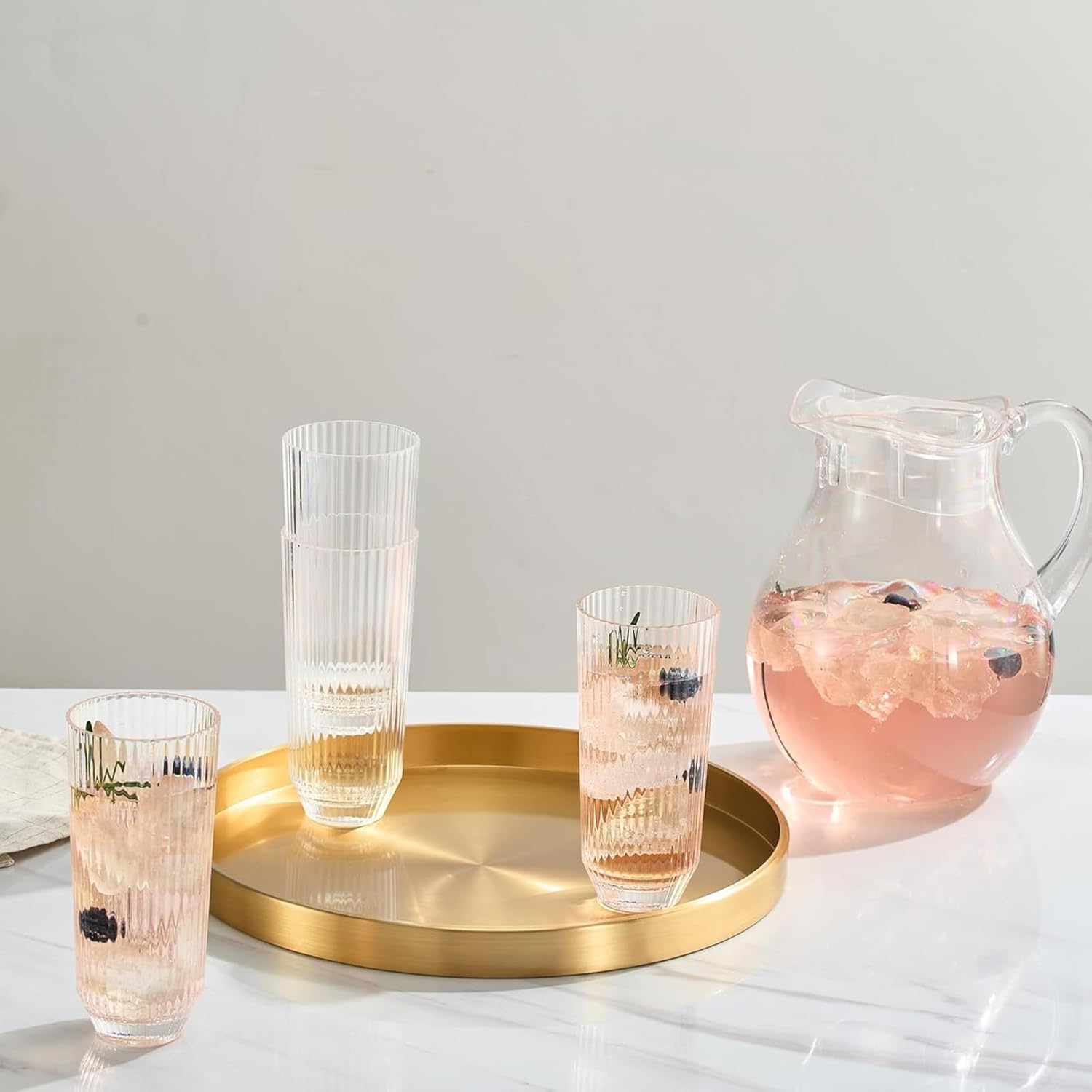 Ribbed Drinking Glasses, Set of 4