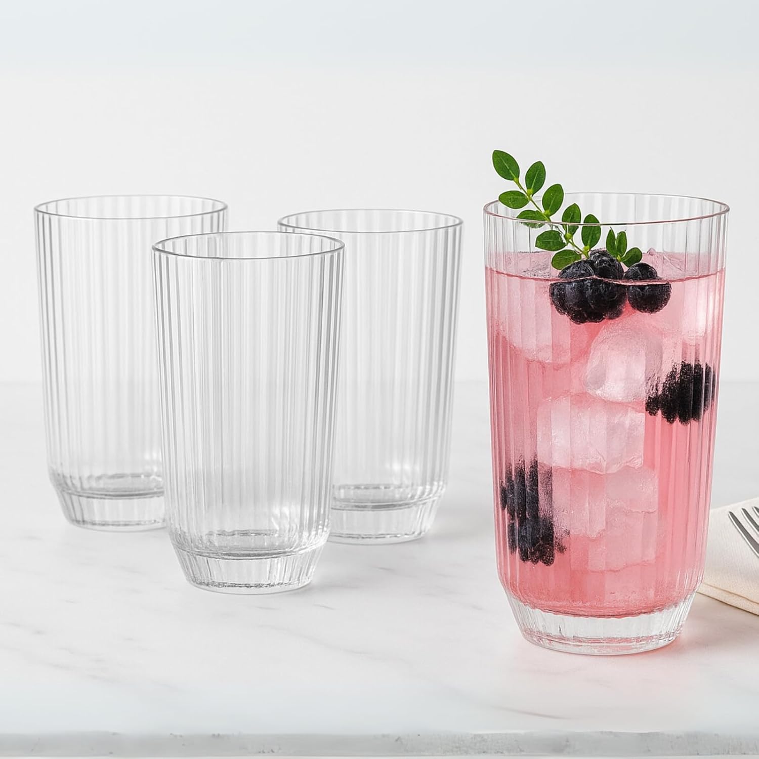 Ribbed Drinking Glasses, Set of 4