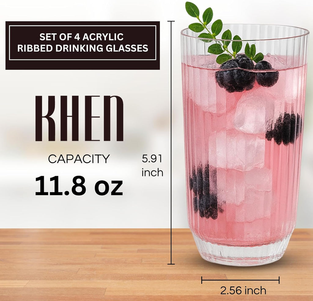 Ribbed Drinking Glasses, Set of 4
