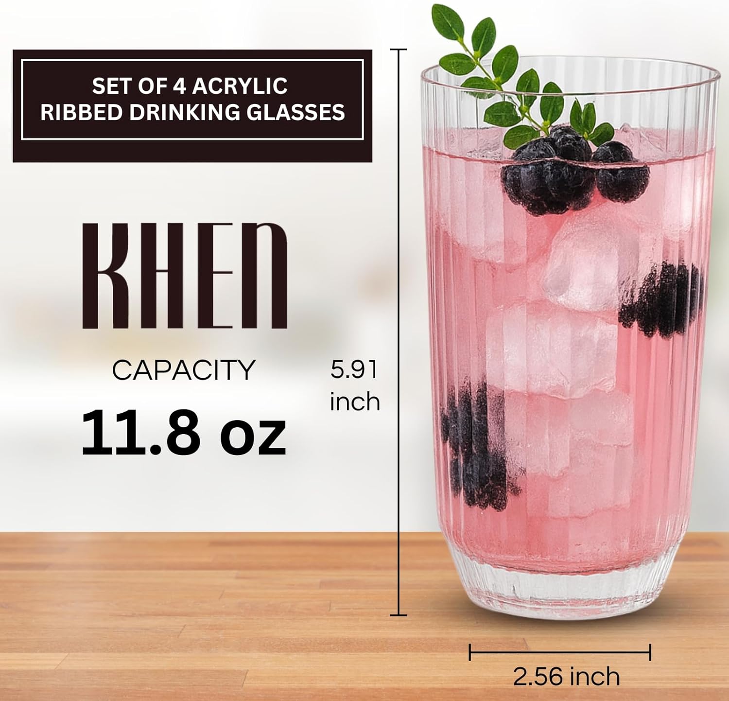 Ribbed Drinking Glasses, Set of 4