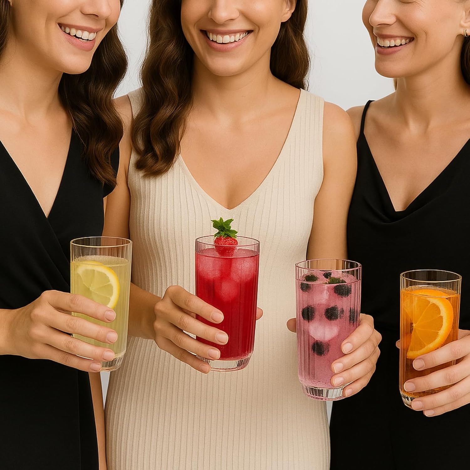 Ribbed Drinking Glasses, Set of 4