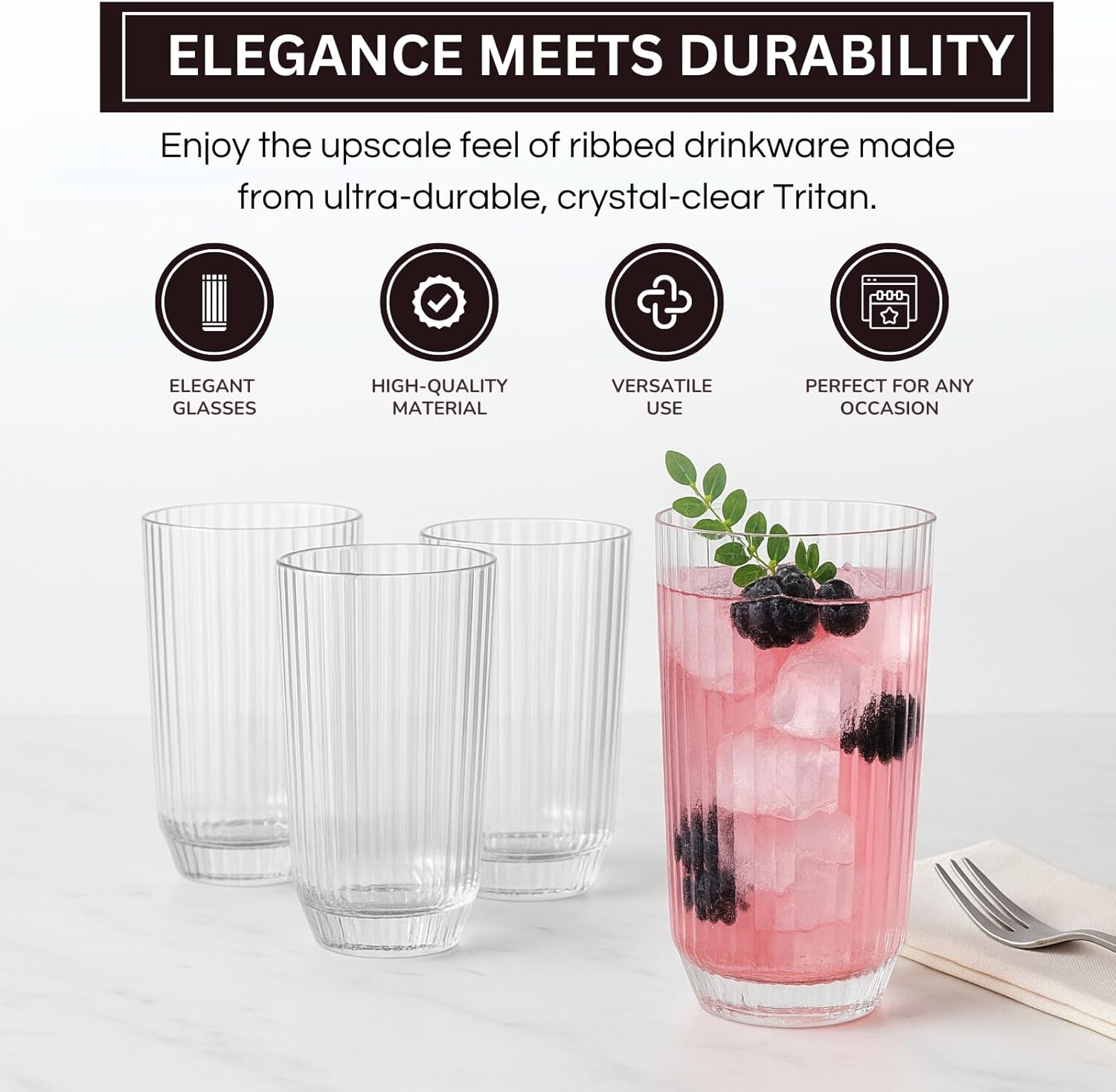 Ribbed Drinking Glasses, Set of 4