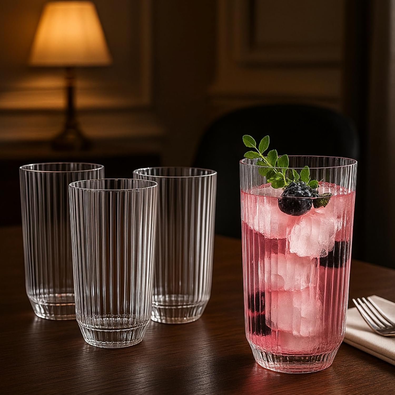 Ribbed Drinking Glasses, Set of 4