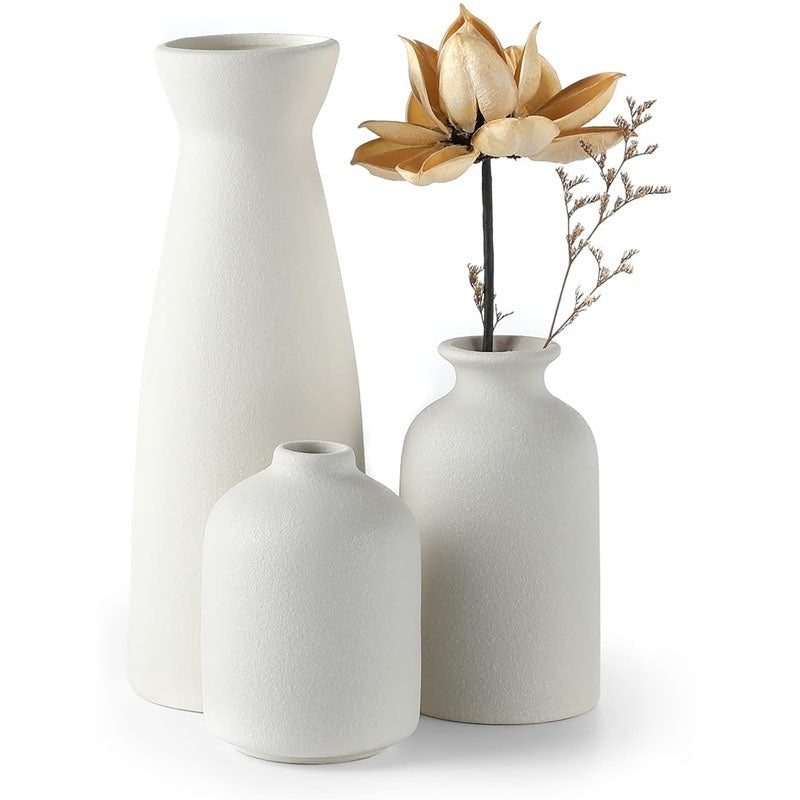 White Ceramic Vase Set, Three Piece