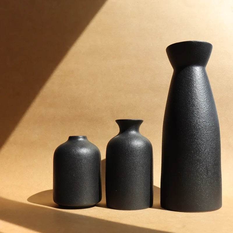 White Ceramic Vase Set, Three Piece