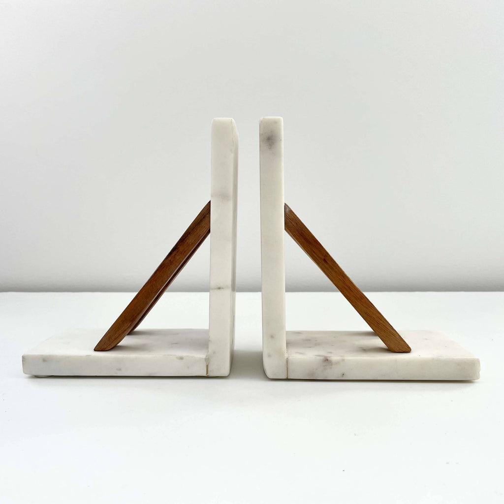 Marble & Acacia Wood Bookends