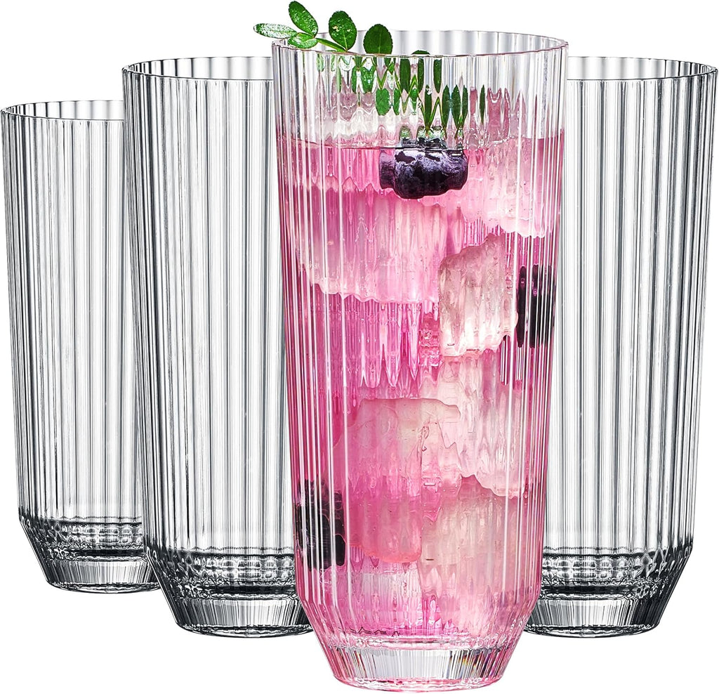 Ribbed Drinking Glasses, Set of 4