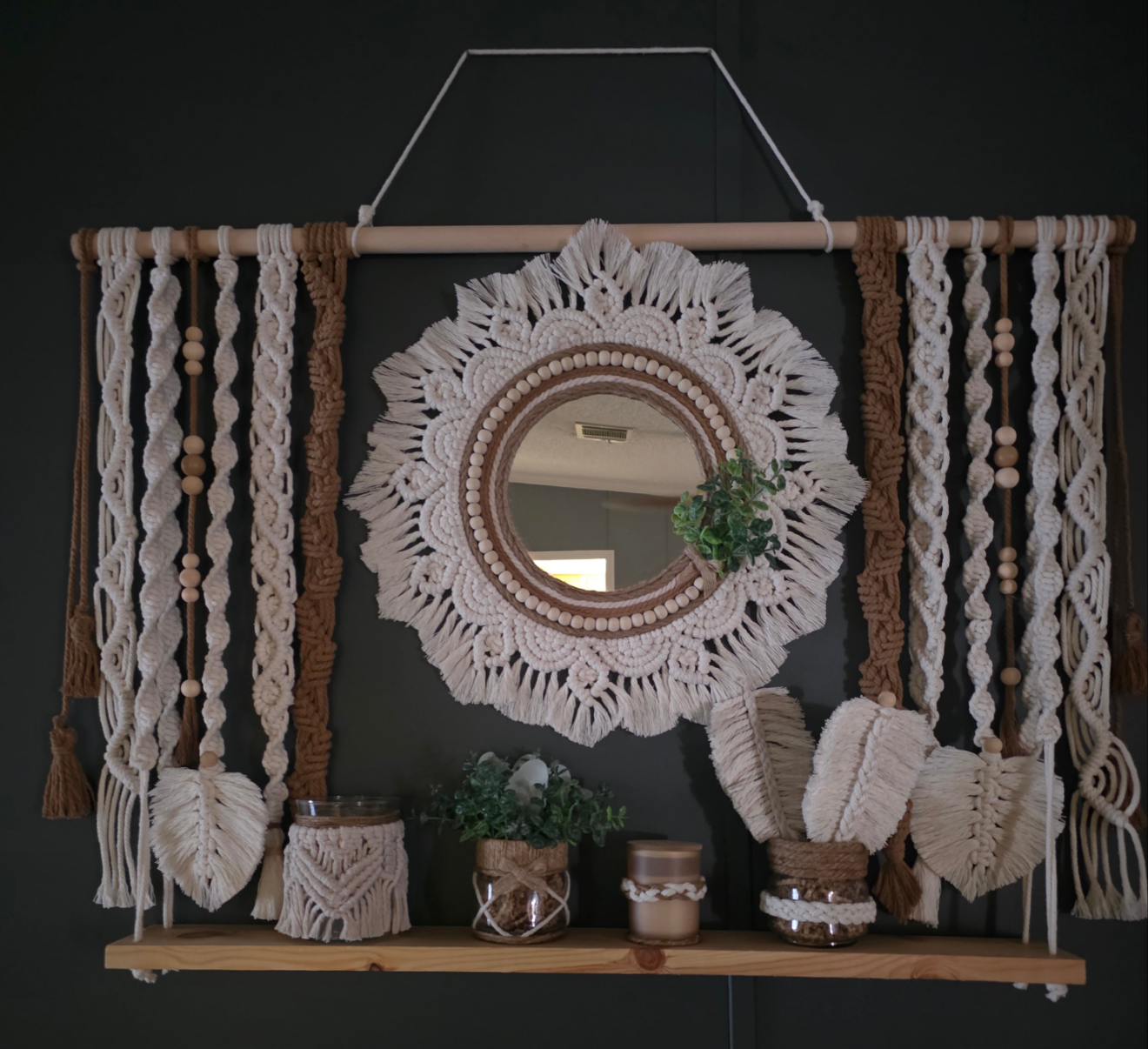 Macramé Wall Hanging with Mirror & Shelf