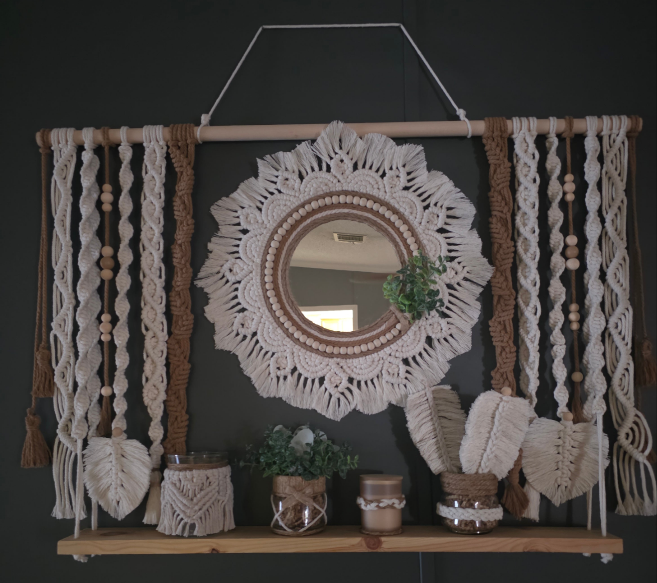 Macramé Wall Hanging with Mirror & Shelf