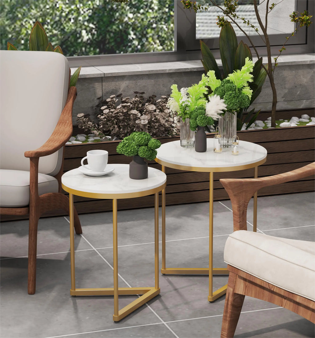 Marble & Gold Nesting Side Tables, Set of Two