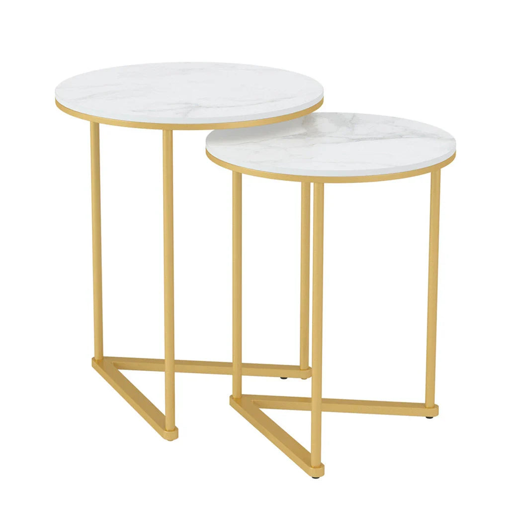 Marble & Gold Nesting Side Tables, Set of Two
