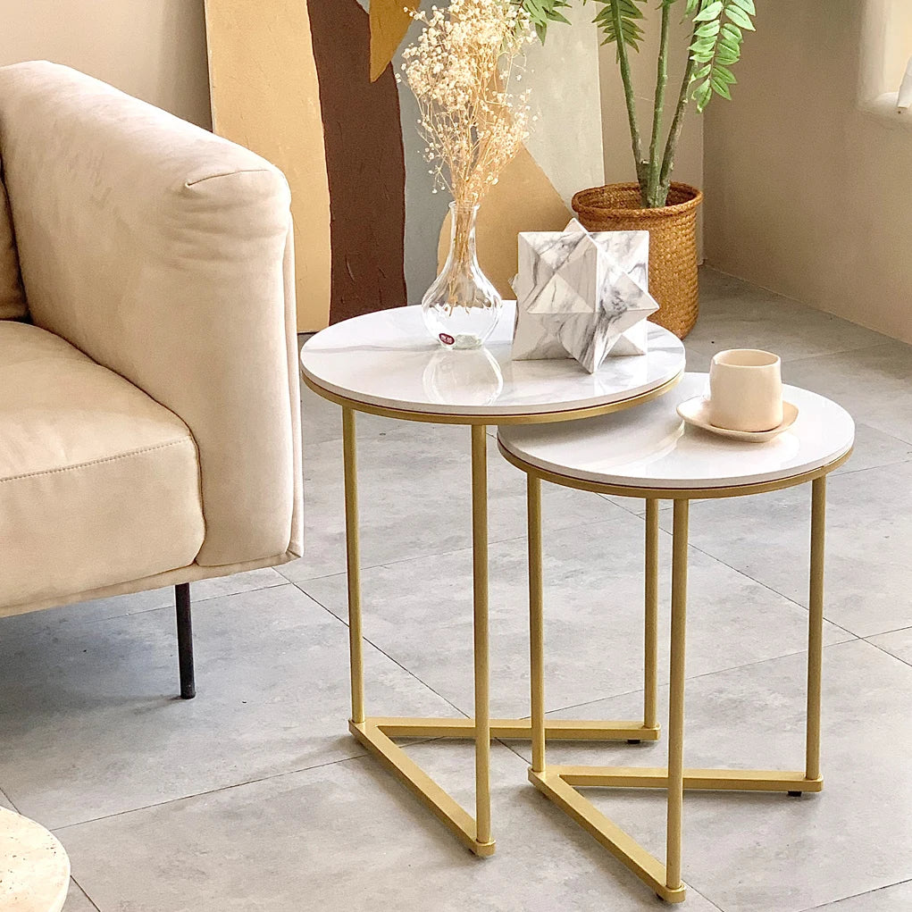 Marble & Gold Nesting Side Tables, Set of Two