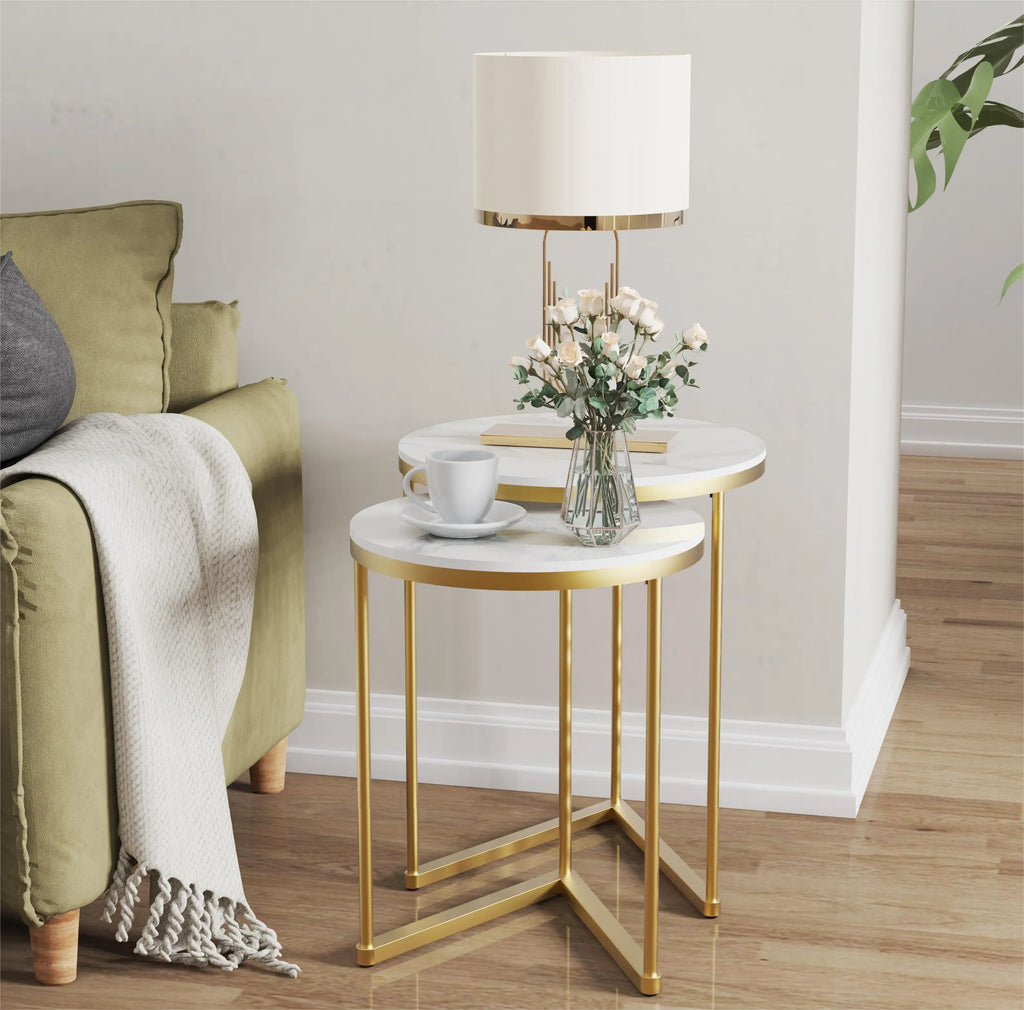 Marble & Gold Nesting Side Tables, Set of Two