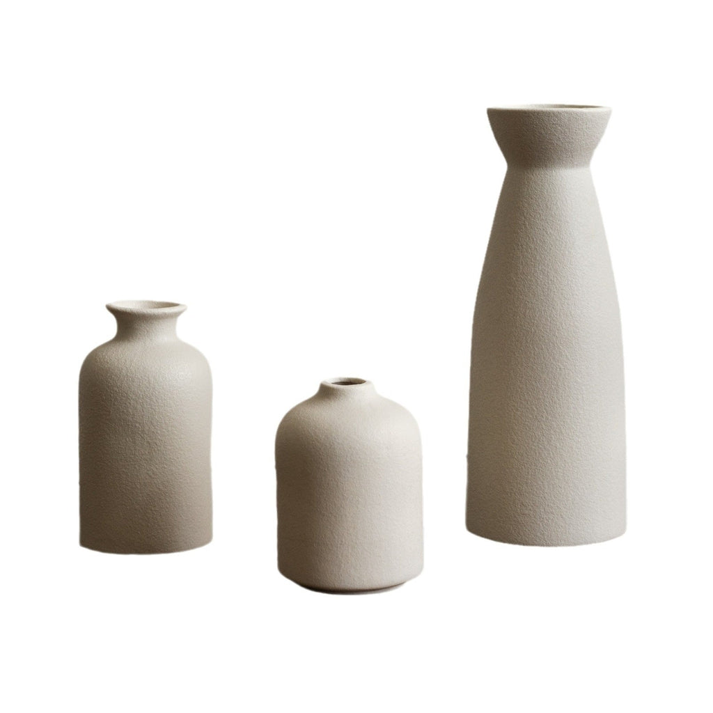 White Ceramic Vase Set, Three Piece