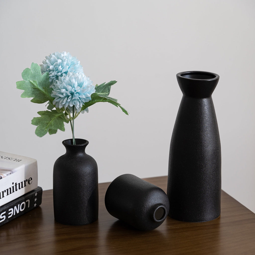 White Ceramic Vase Set, Three Piece