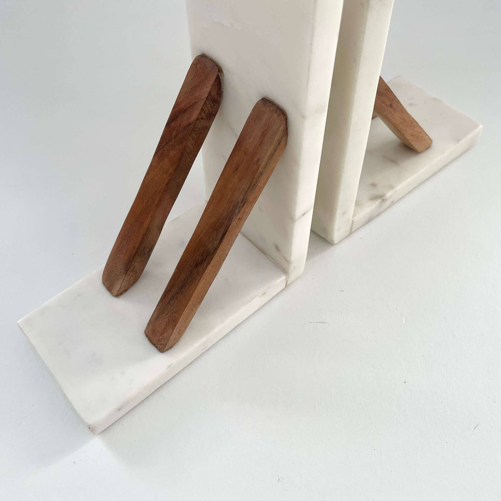 Marble & Acacia Wood Bookends