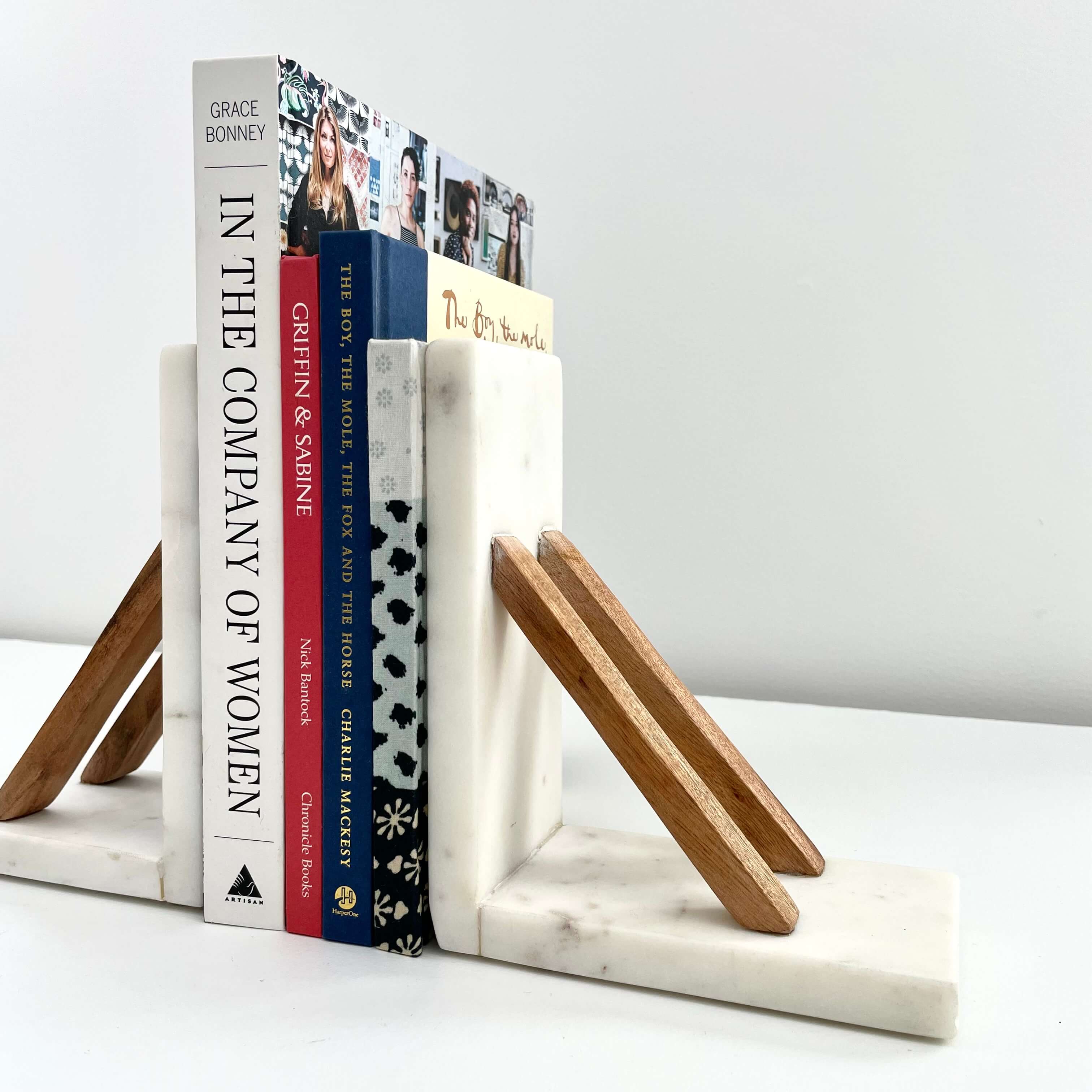 Marble & Acacia Wood Bookends