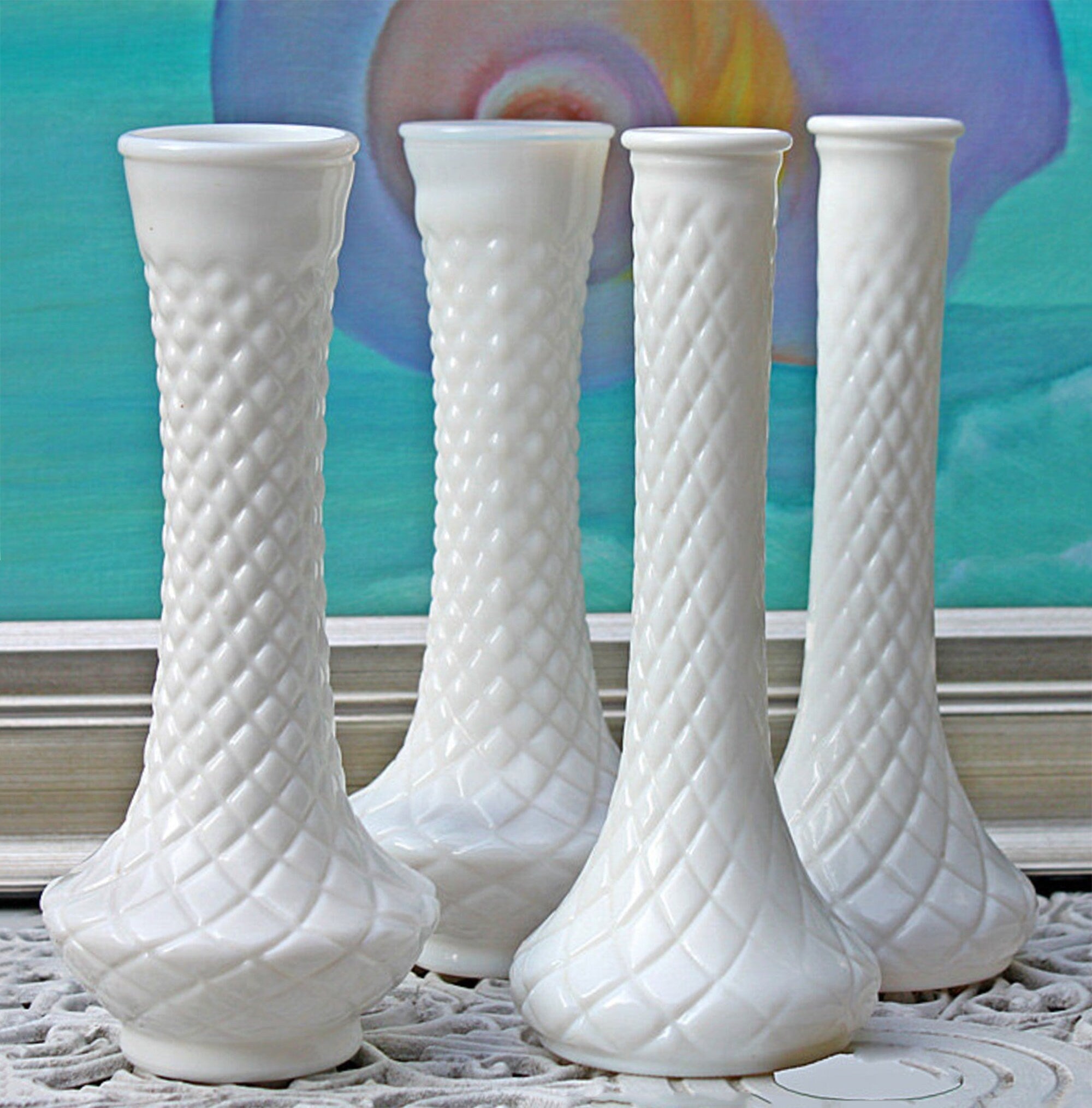 Milk Glass Vase Collection, Set of Seven