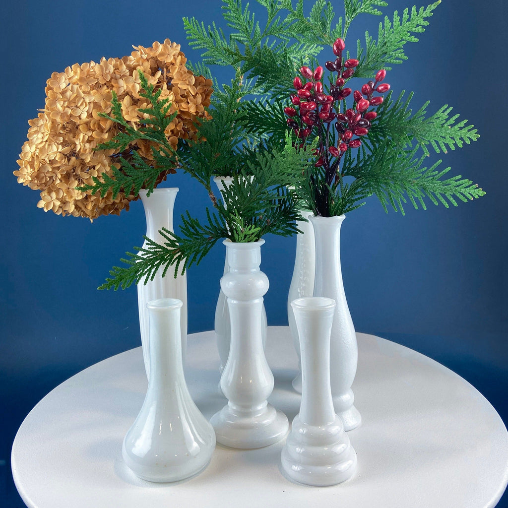 Milk Glass Vase Collection, Set of Seven