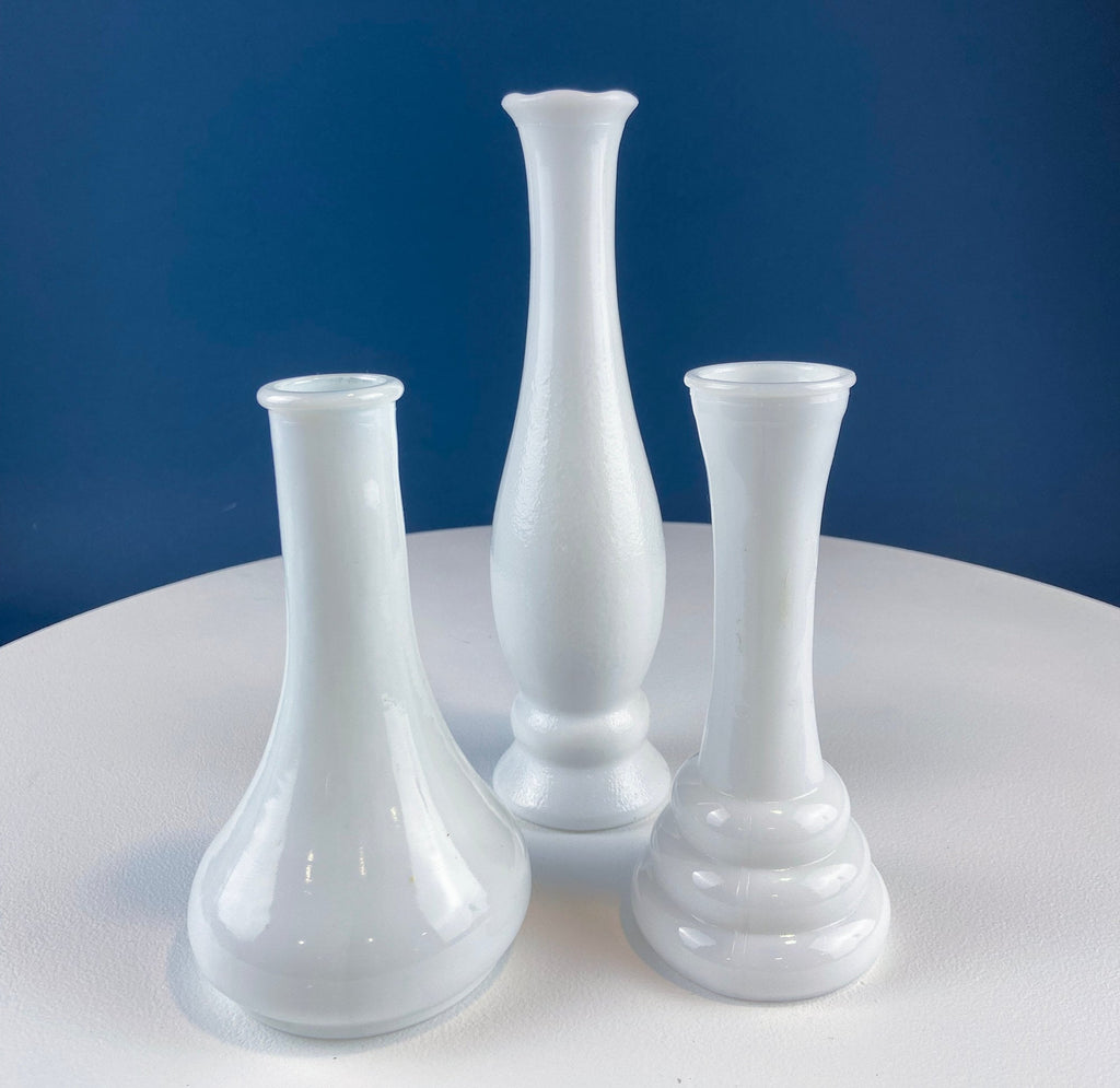 Milk Glass Vase Collection, Set of Seven