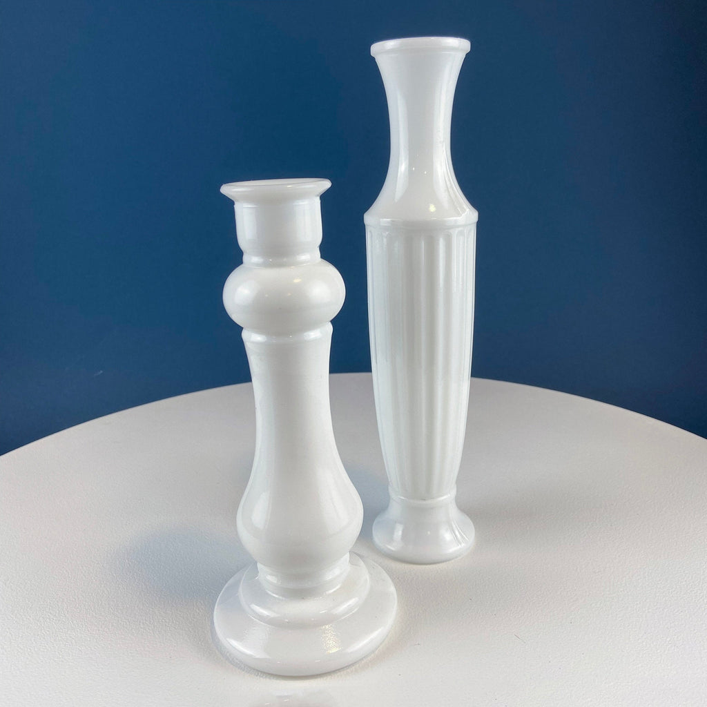 Milk Glass Vase Collection, Set of Seven
