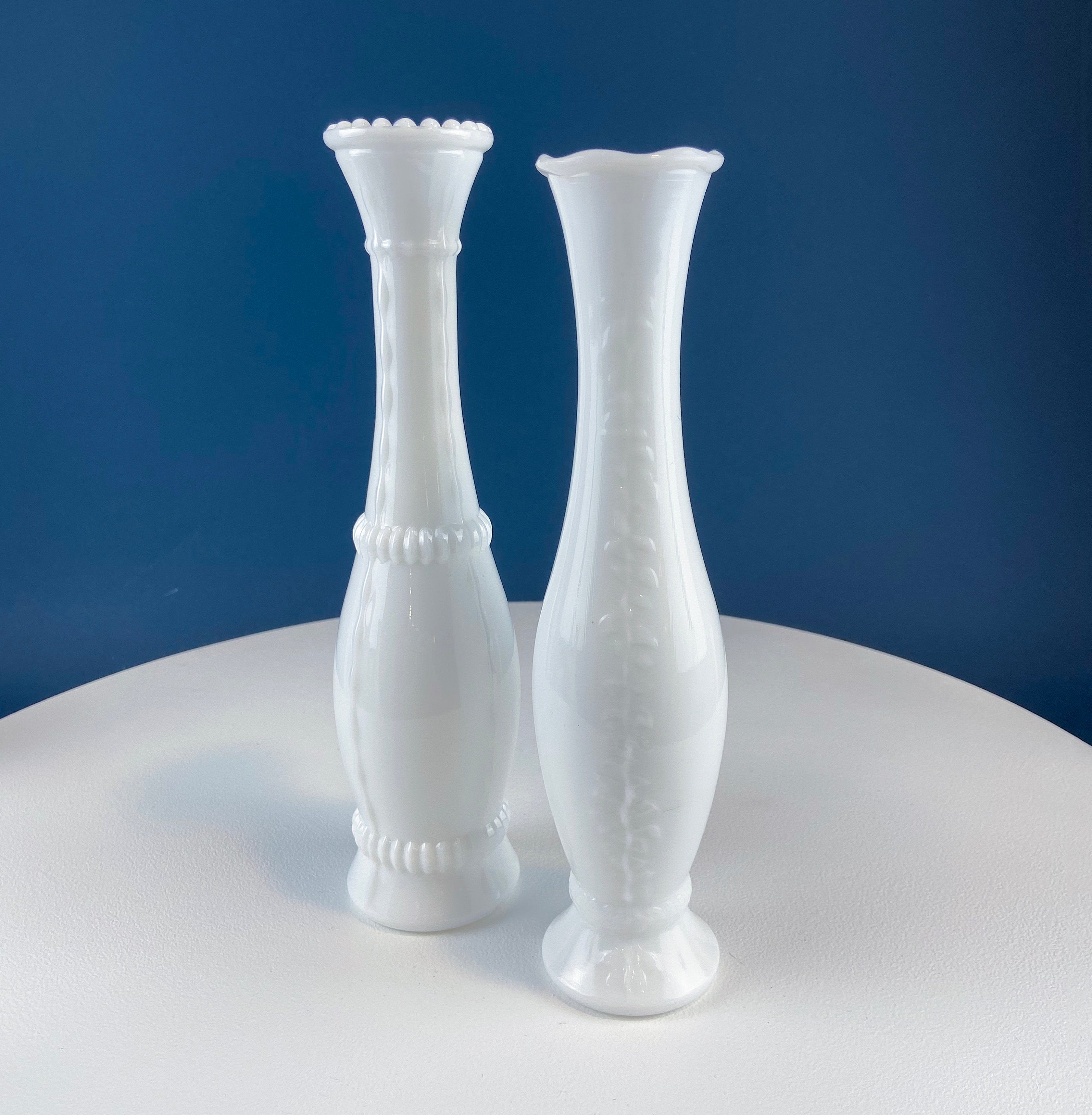 Milk Glass Vase Collection, Set of Seven