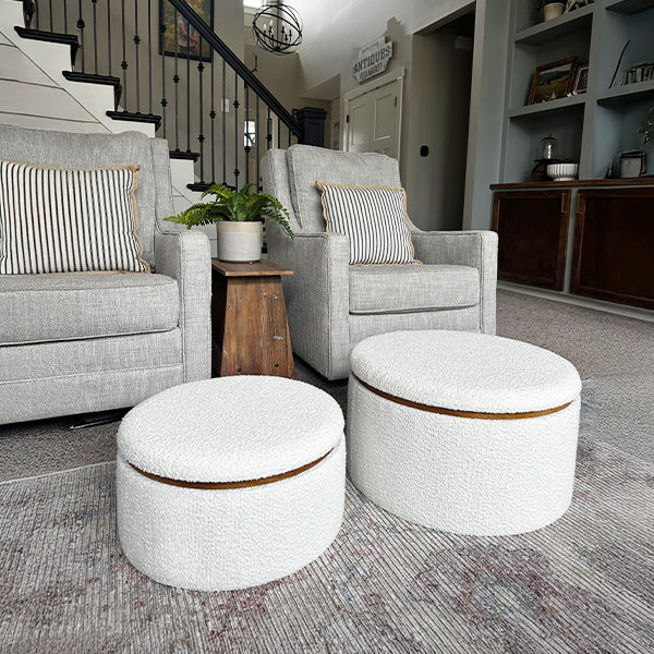 Stowaway Boucle Ottomans, Set of Two